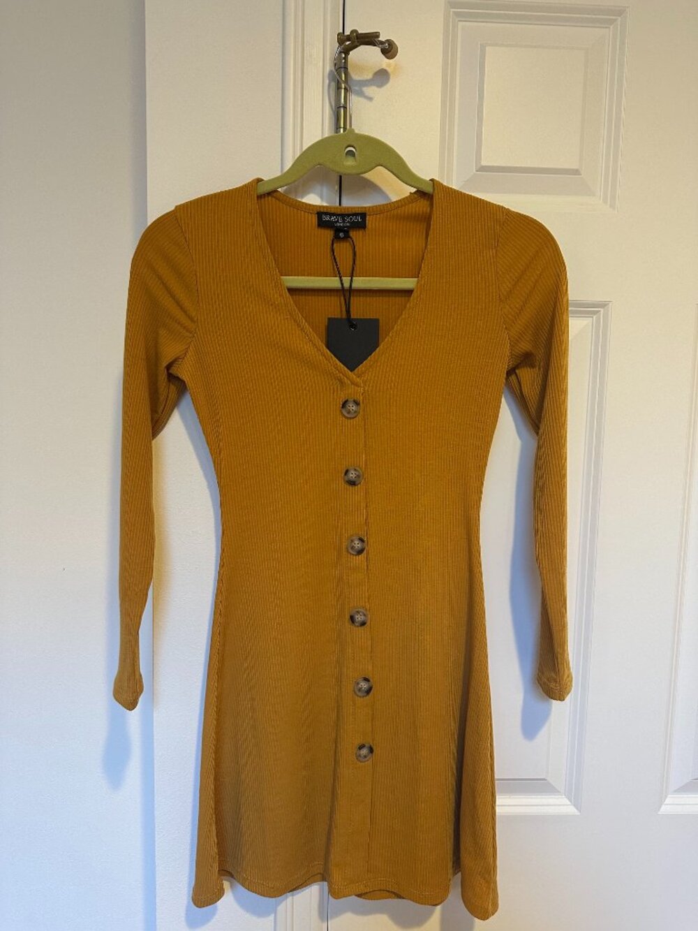 Brave Soul Petite Rib Dress With Button Front